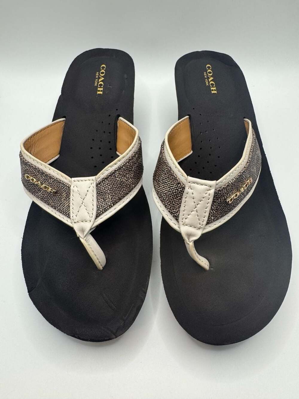Coach Judy Signature Canvas Platform Wedge Thong Sandals 9